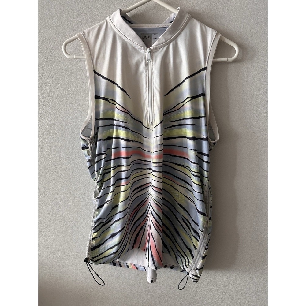 Lucky in Love MultiColor 1/4 Zip Sleeveless Athletic Top Size Large Ruched Sides